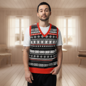 Selbu Bird Knitted Christmas Vest on model