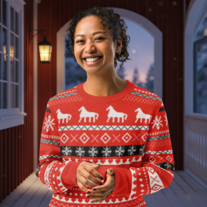 Dala Horse Knitted Christmas Sweater on model