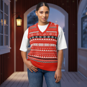 Dala Horse Knitted Christmas Vest on model
