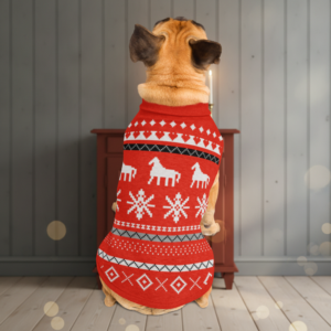 Dala Horse Knitted Pet Sweater on model