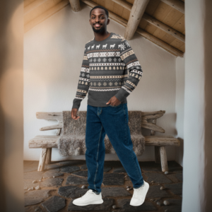 Icelandic Sheep Knitted Christmas Sweater on model