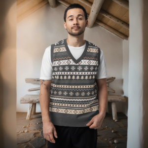 Icelandic Sheep Knitted Christmas Vest on model