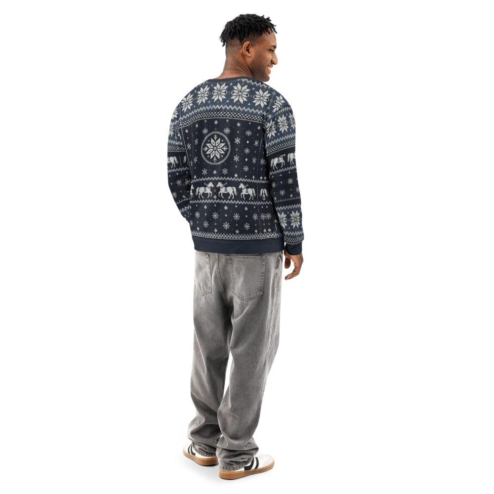 Dallas Fan Ugly Christmas Sweatshirt on male model, back