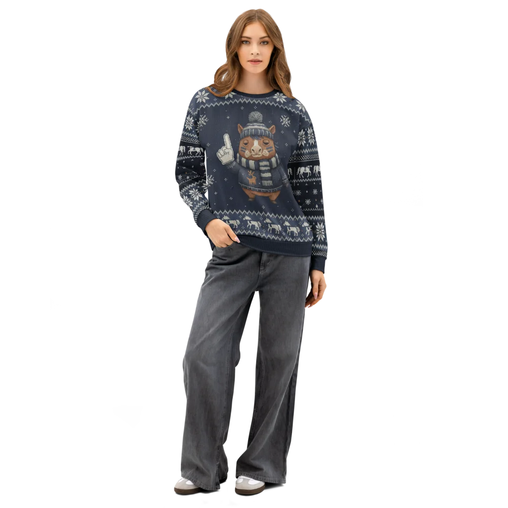 Dallas Fan Ugly Christmas Sweatshirt on female model, front