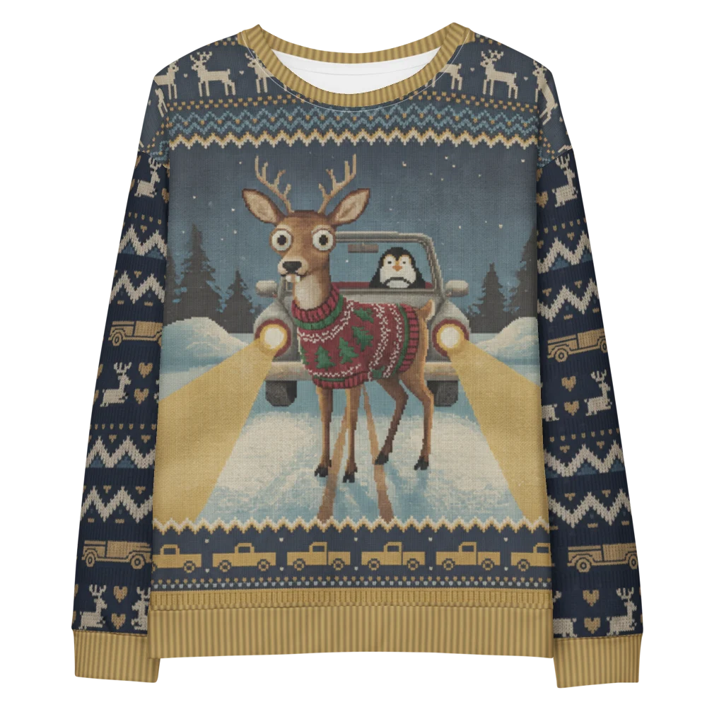 Deer in Headlights Ugly Christmas Sweatshirt, All-Over Print