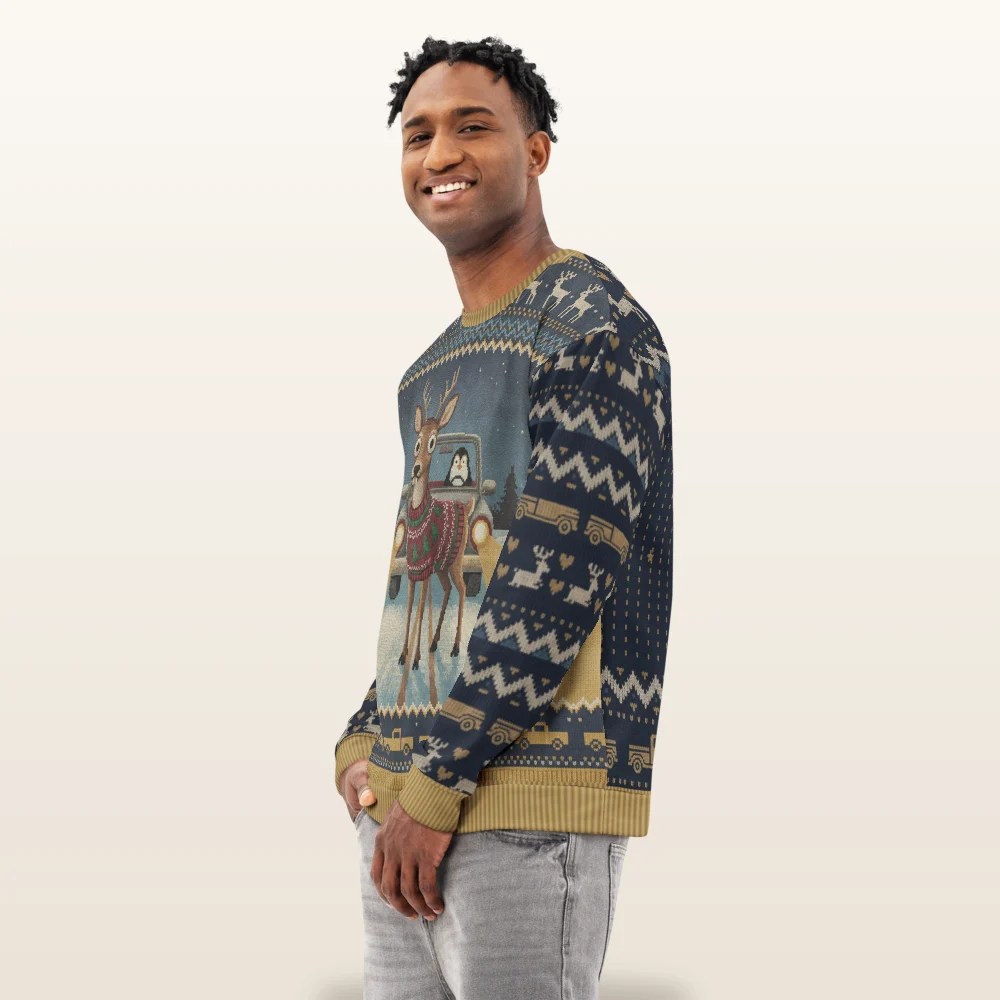 Deer in Headlights Ugly Christmas Sweatshirt, All-Over Print