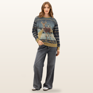 Deer in Headlights Ugly Christmas Sweatshirt, All-Over Print