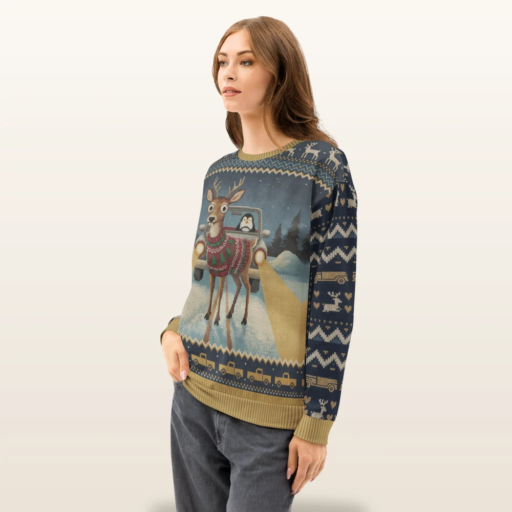 Deer in Headlights Ugly Christmas Sweatshirt, All-Over Print