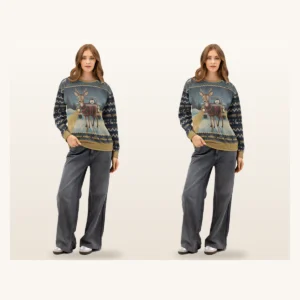 Deer in Headlights Matching Ugly Christmas Sweaters for Couples | Two Sweatshirts