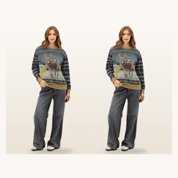 Deer in Headlights couples sweatshirt set on two models