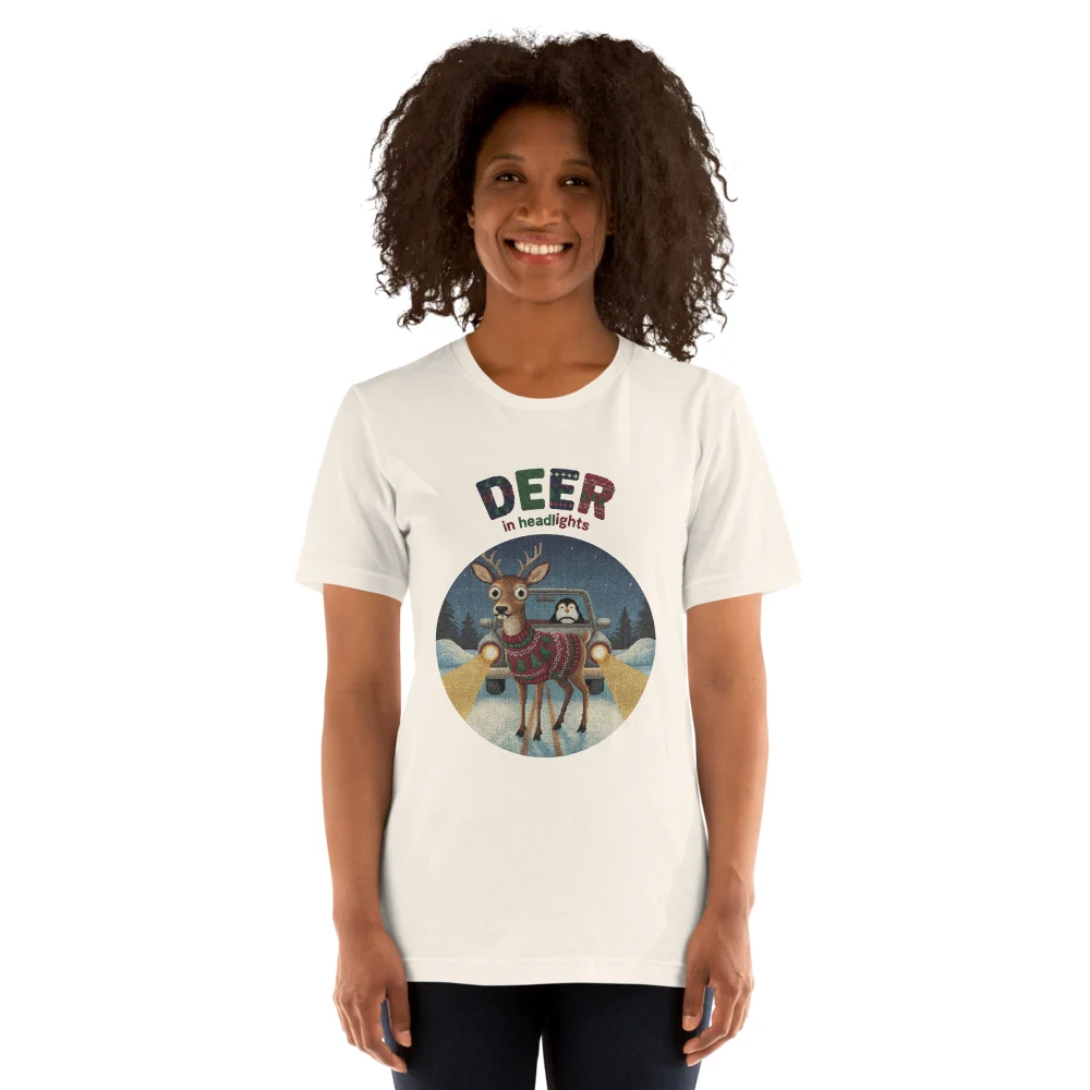 Deer in Headlights Ugly Christmas Tee, Vintage White model