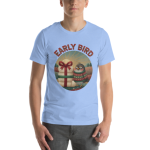 Early Bird Ugly Christmas Tee — Blue model
