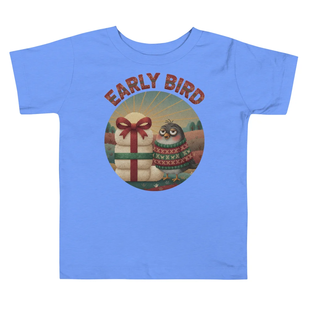 Early Bird Toddler Ugly Christmas Tee, Blue flat