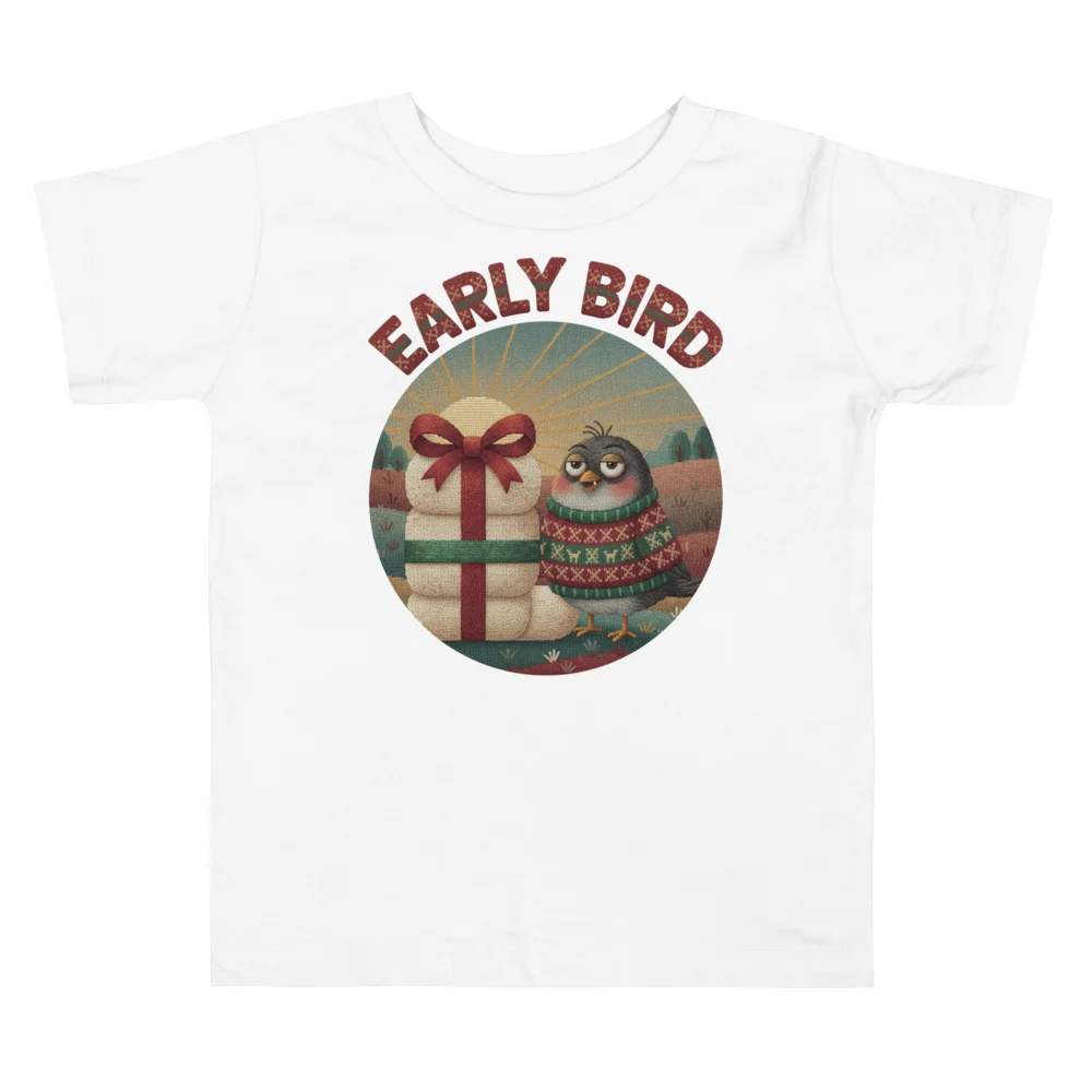 Early Bird Toddler Ugly Christmas Tee, Pure White flat