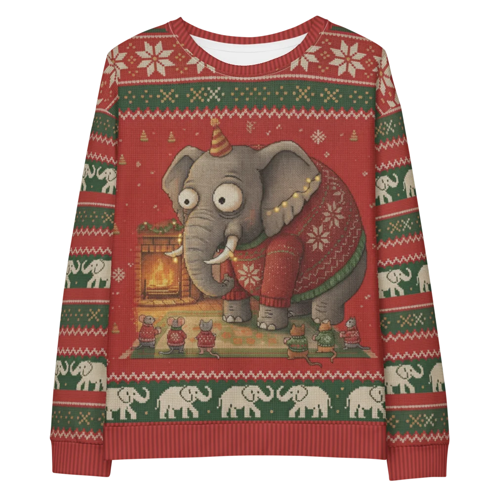 Elephant in the Room Ugly Christmas Sweatshirt, All-Over Print
