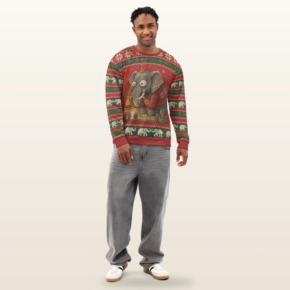 Elephant in the Room Ugly Christmas Sweatshirt, All-Over Print