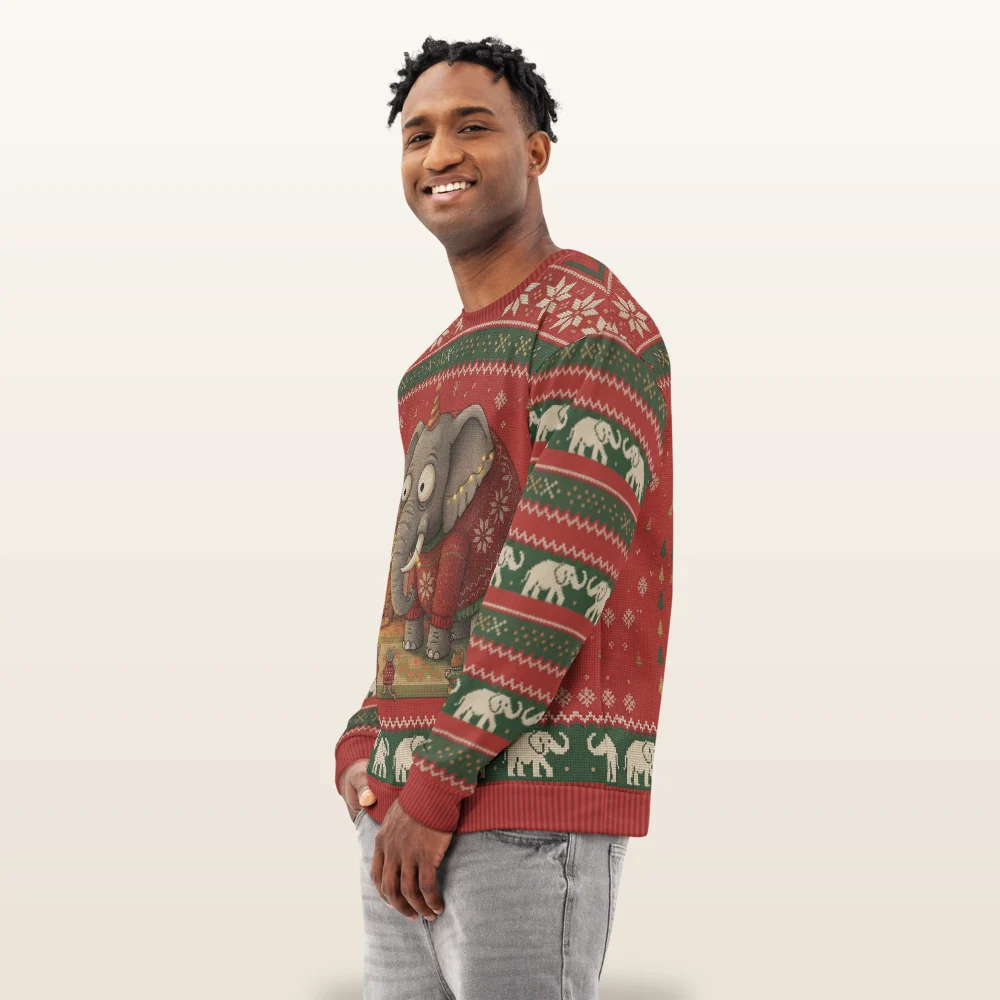 Elephant in the Room Ugly Christmas Sweatshirt, All-Over Print