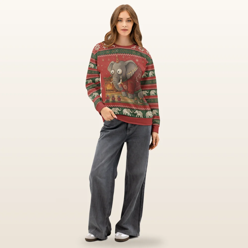 Elephant in the Room Ugly Christmas Sweatshirt, All-Over Print