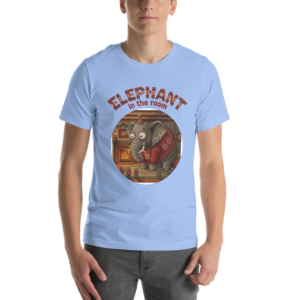 Elephant in the Room Ugly Christmas Tee — Blue model