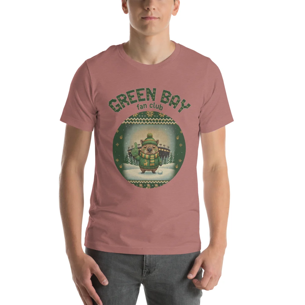 Green Bay Fan Ugly Christmas Tee, Mauve model