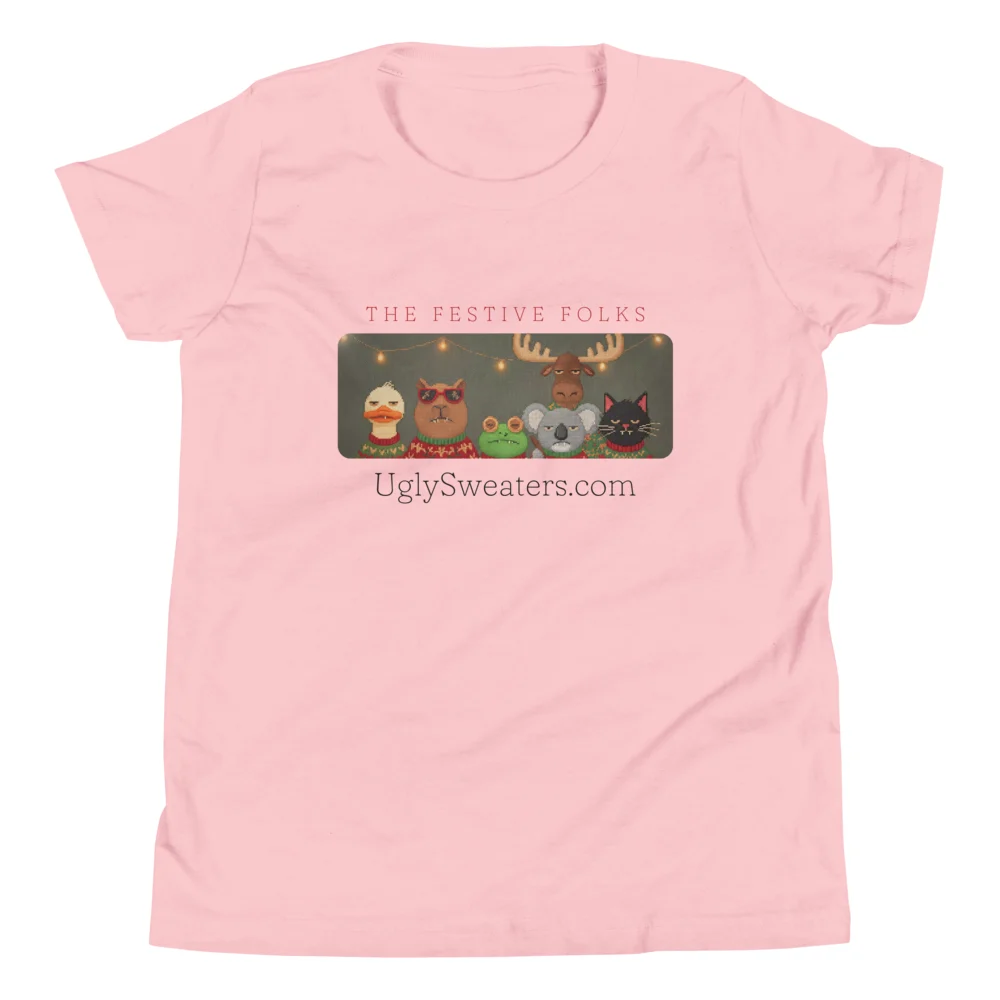The Festive Folks Kids' Ugly Christmas Tee, Light Pink