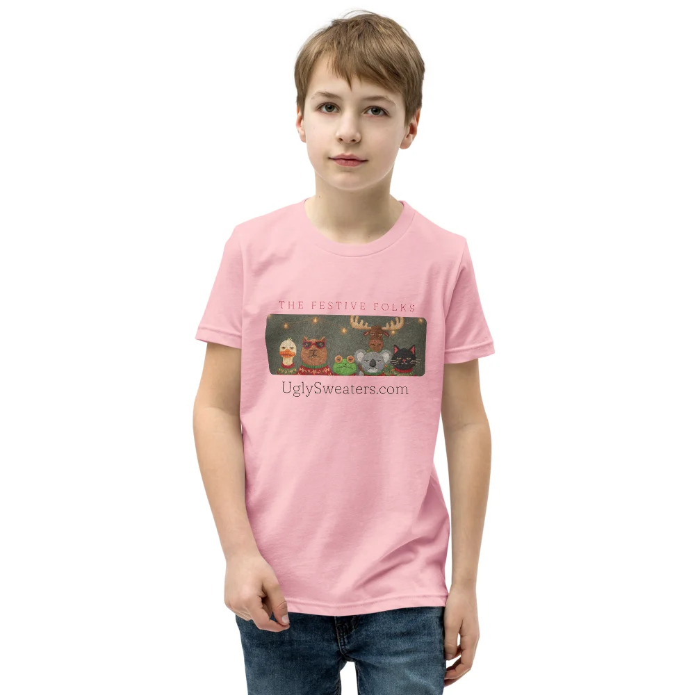 The Festive Folks Kids' Ugly Christmas Tee, Light Pink model