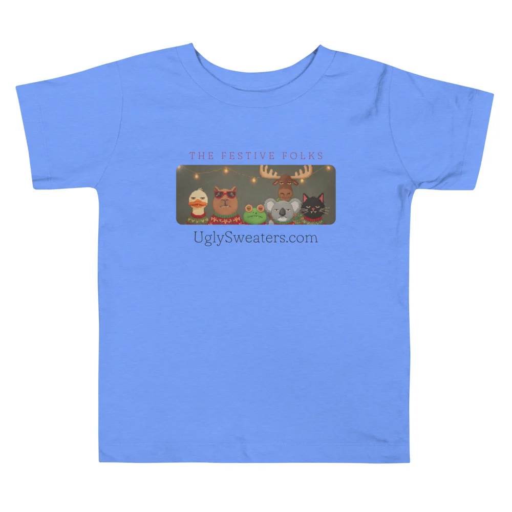 The Festive Folks Toddler Ugly Christmas Tee, Blue flat