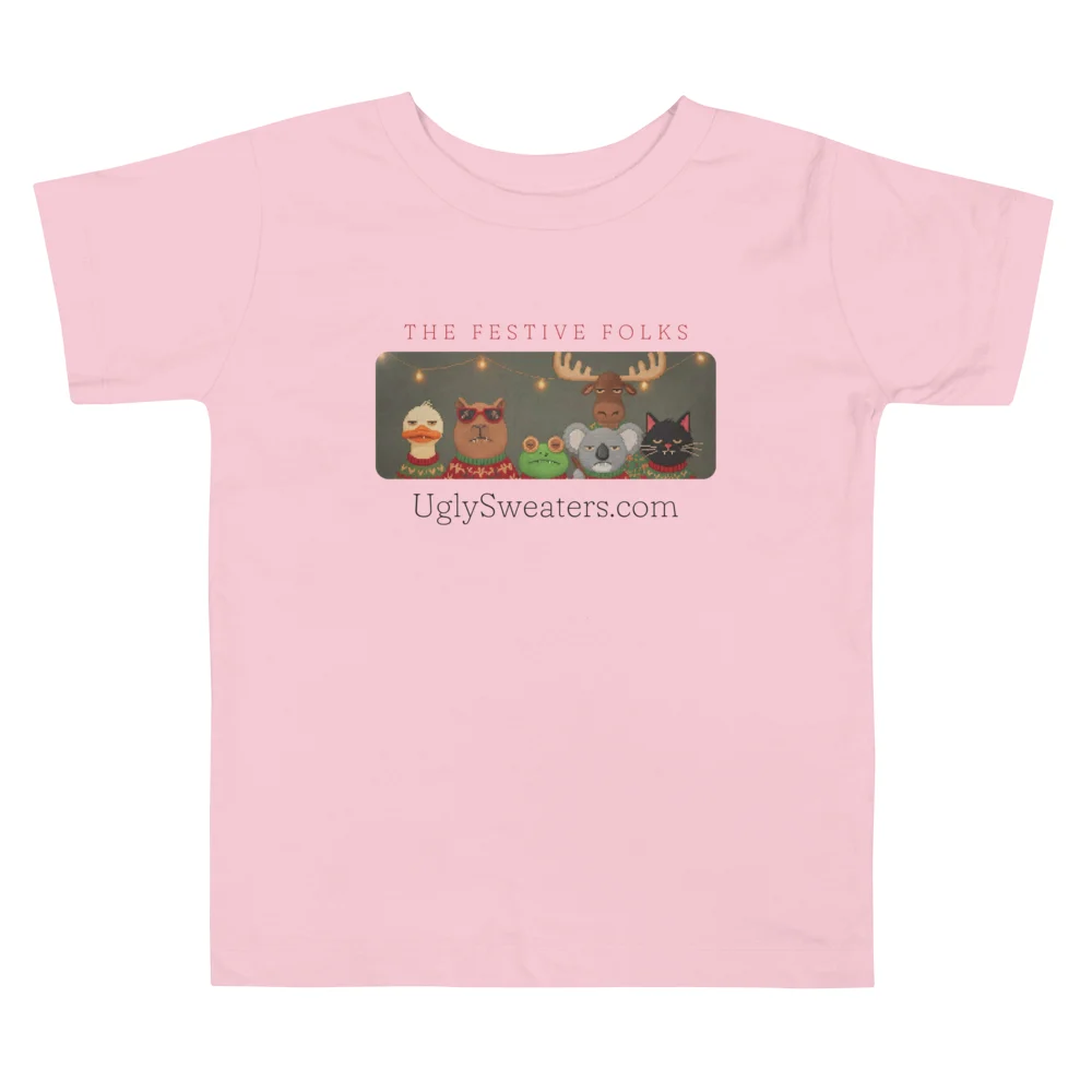 The Festive Folks Toddler Ugly Christmas Tee, Light Pink flat
