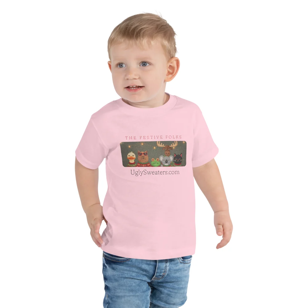The Festive Folks Toddler Ugly Christmas Tee, Light Pink model