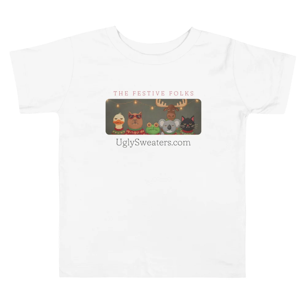 The Festive Folks Toddler Ugly Christmas Tee, Pure White flat