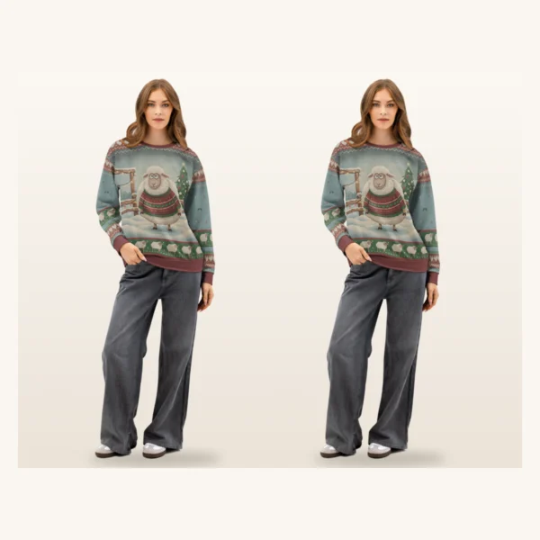 Fleece Navidad couples sweatshirt set on two models