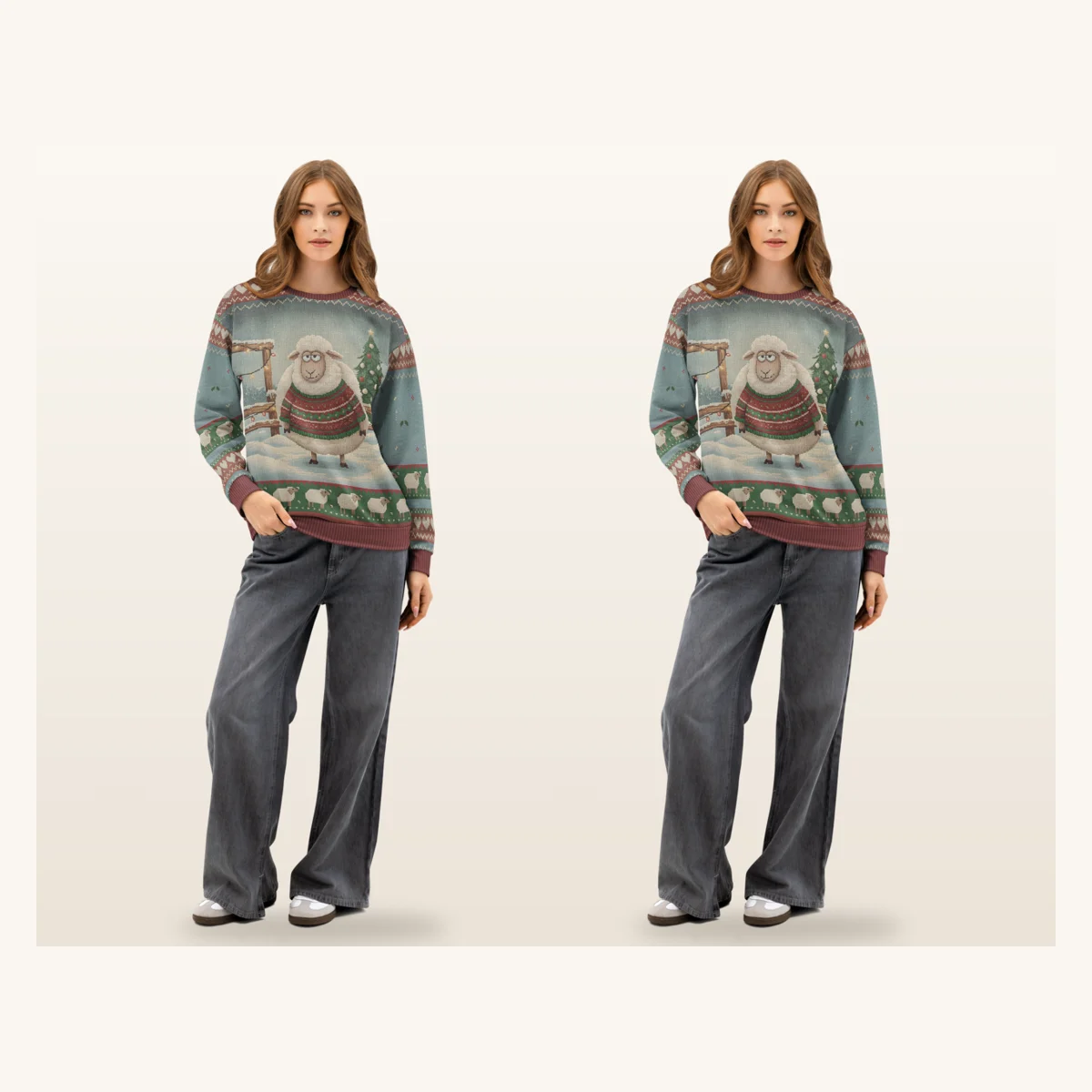 Fleece Navidad Matching Ugly Christmas Sweaters for Couples | Two Sweatshirts