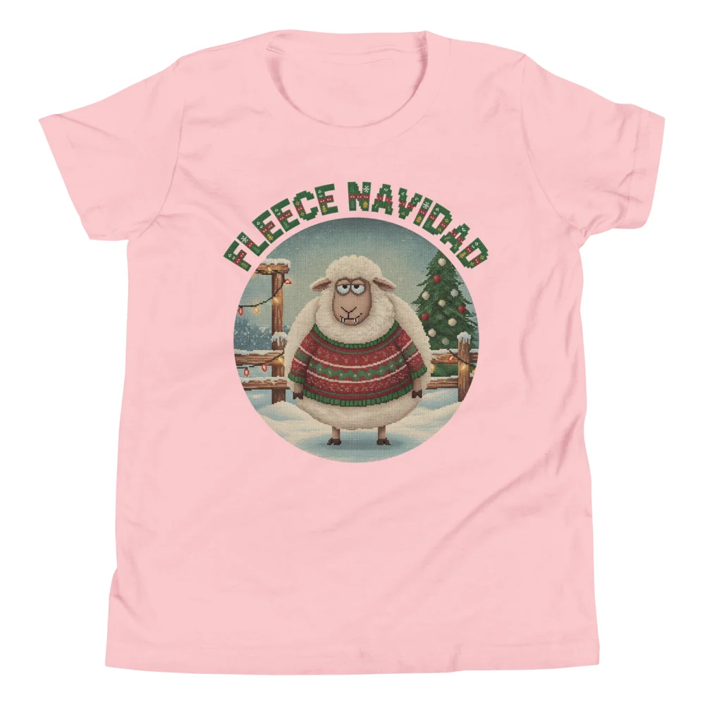 Fleece Navidad Kids' Ugly Christmas Tee, Light Pink