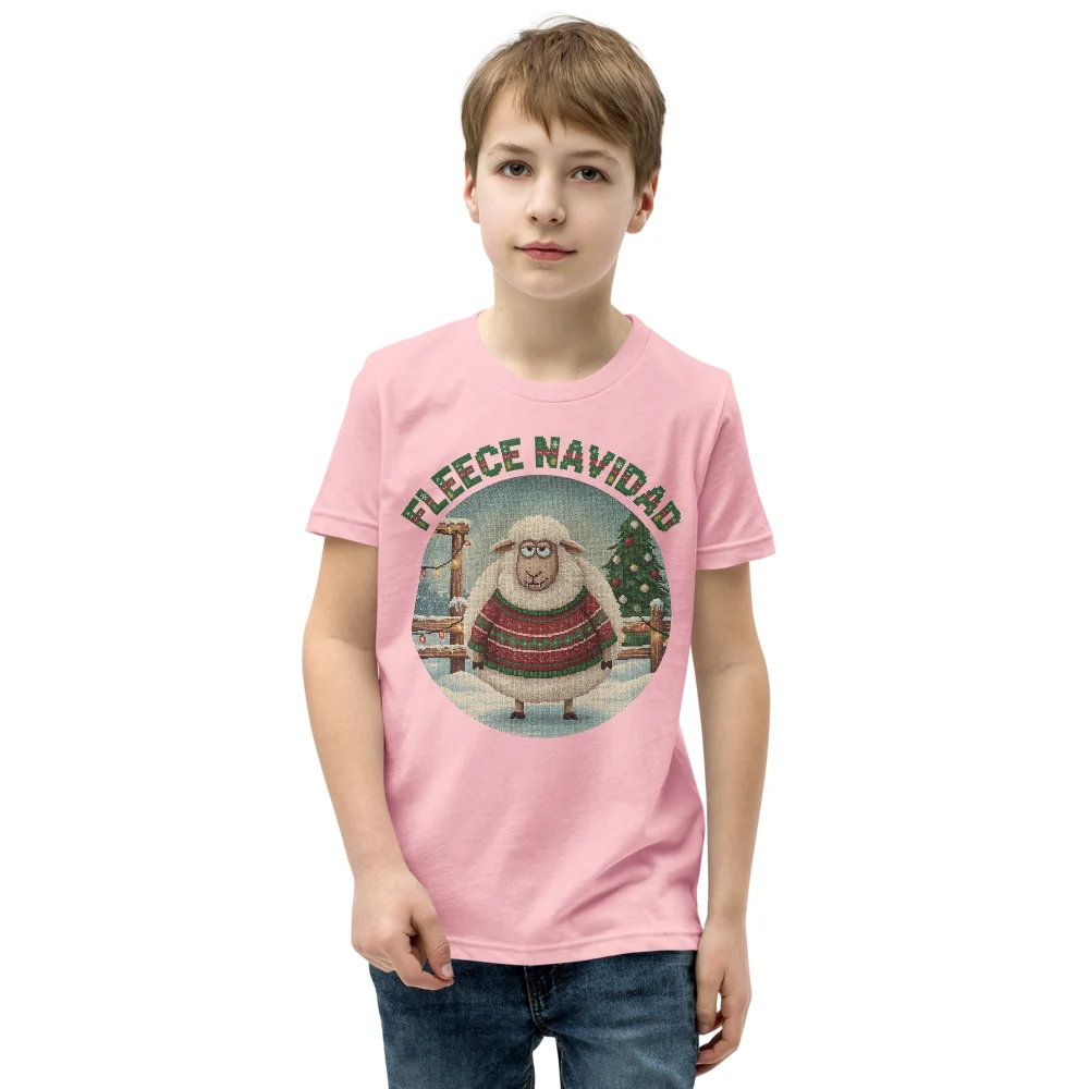 Fleece Navidad Kids' Ugly Christmas Tee, Light Pink model