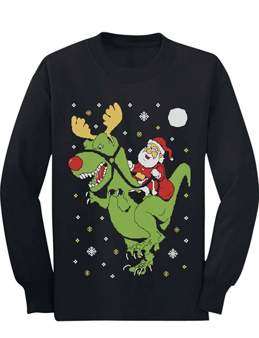 T-Rex Santa Ride Ugly Christmas Sweater for girls