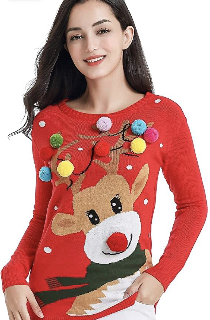 Merry Reindeer Knitted Sweater for girls