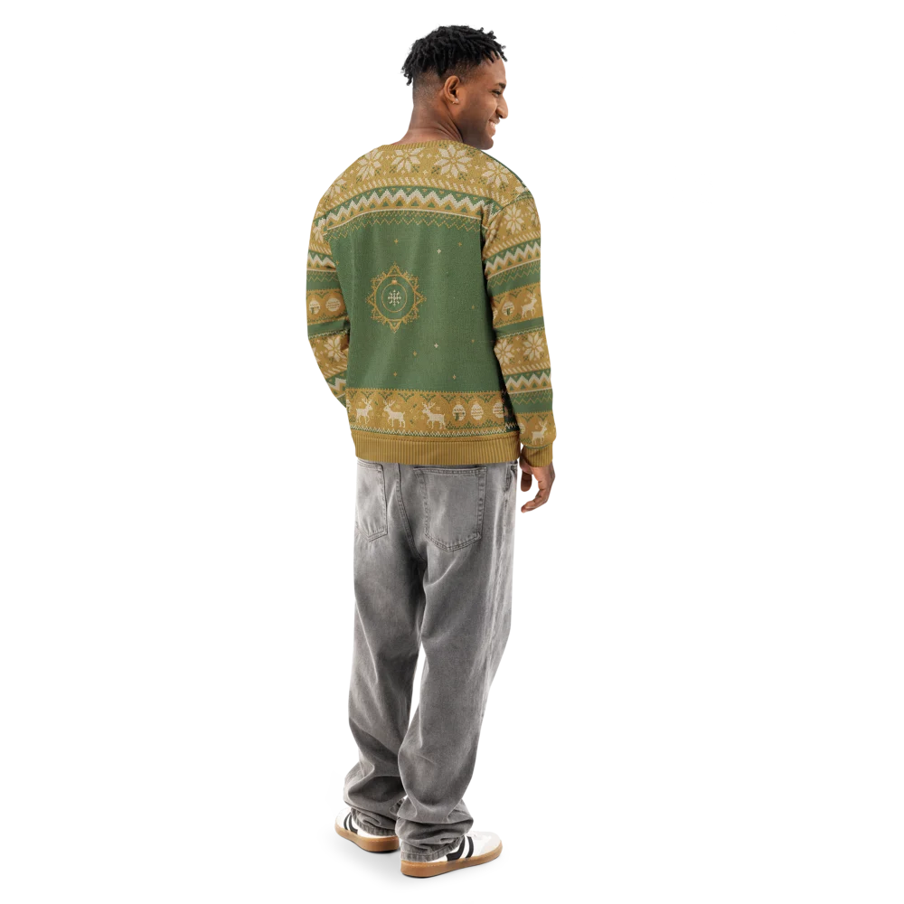 Green Bay Fan Ugly Christmas Sweatshirt on male model, back