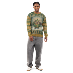 Green Bay Fan Ugly Christmas Sweatshirt on male model, front