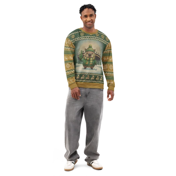 Green Bay Fan all-over-print sweatshirt on a model