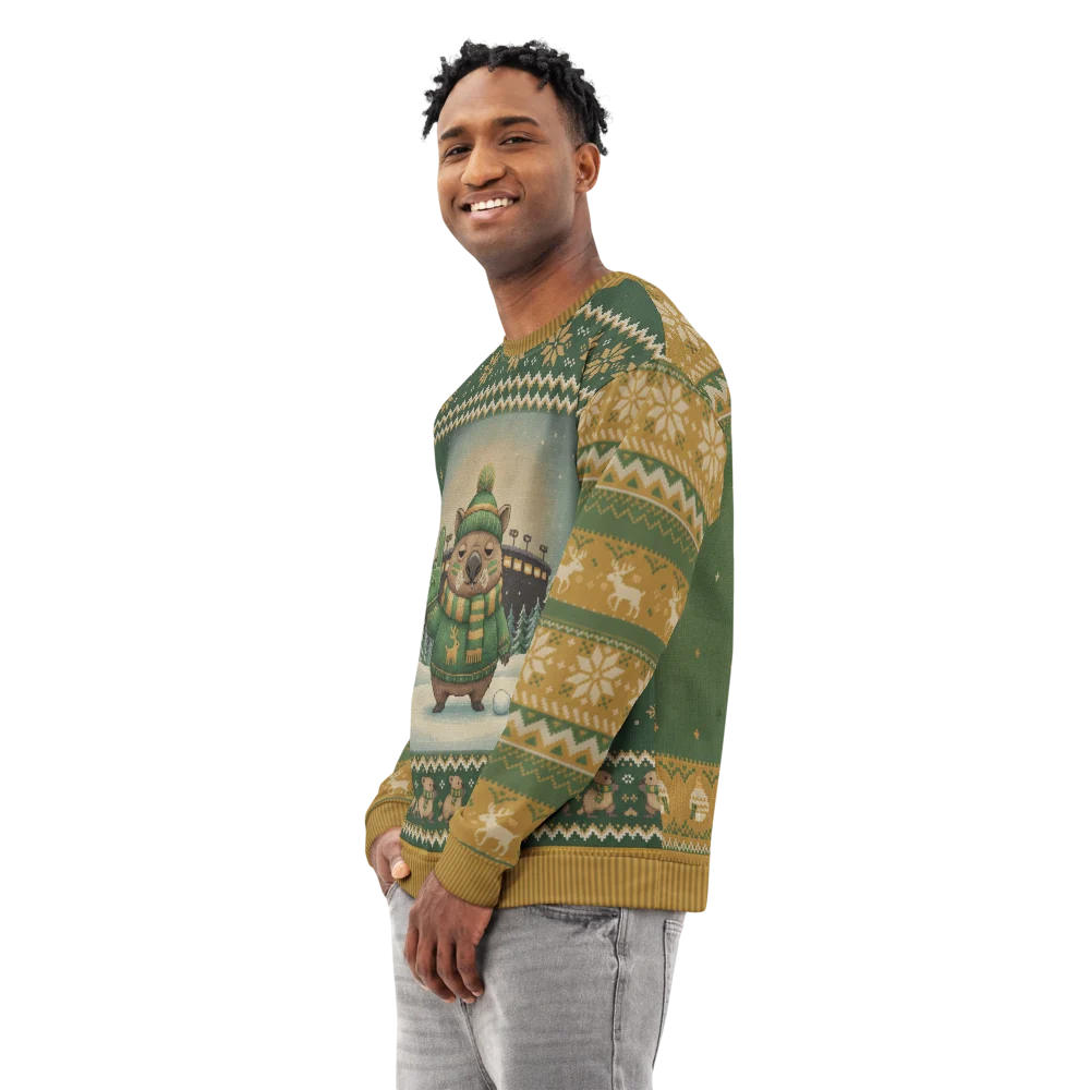 Green Bay Fan Ugly Christmas Sweatshirt on male model, side