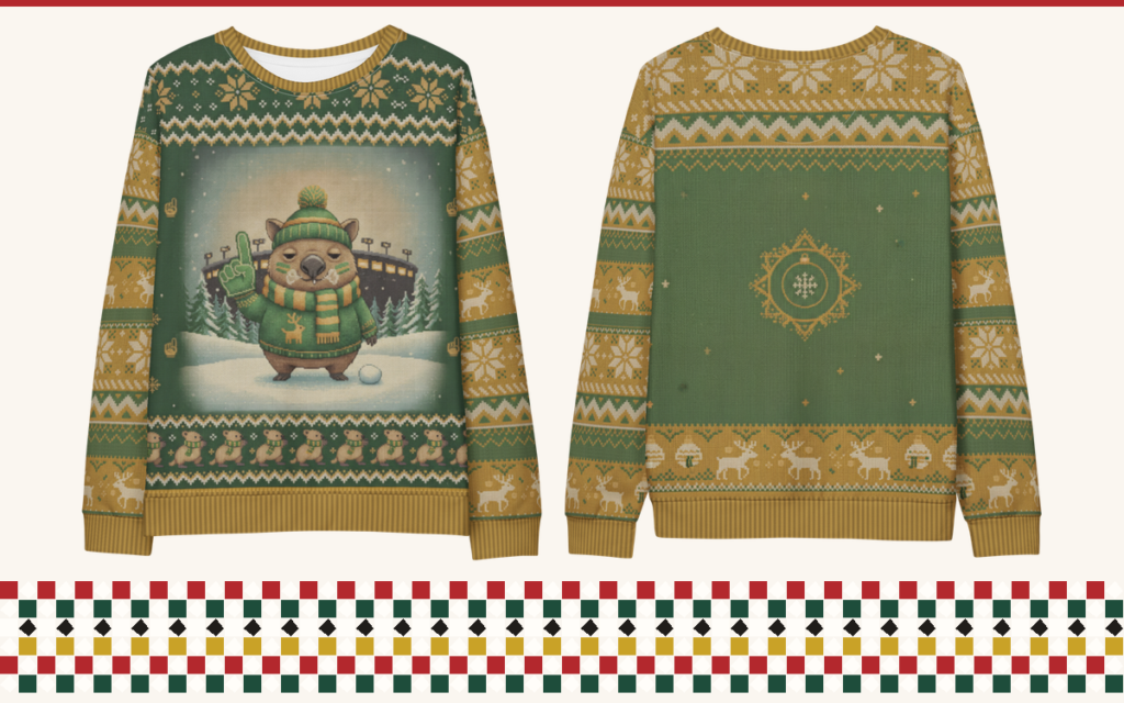 Green Bay Fan all-over print ugly Christmas sweatshirt, front and back