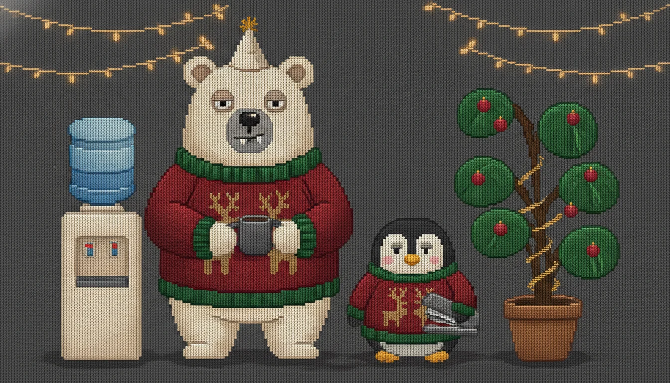 The Festive Folks hosting an office party in matching sweaters