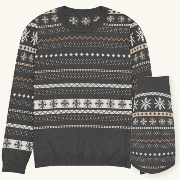 Icelandic Yoke matching set: yoked fair-isle sweater beside the matching dog sweater