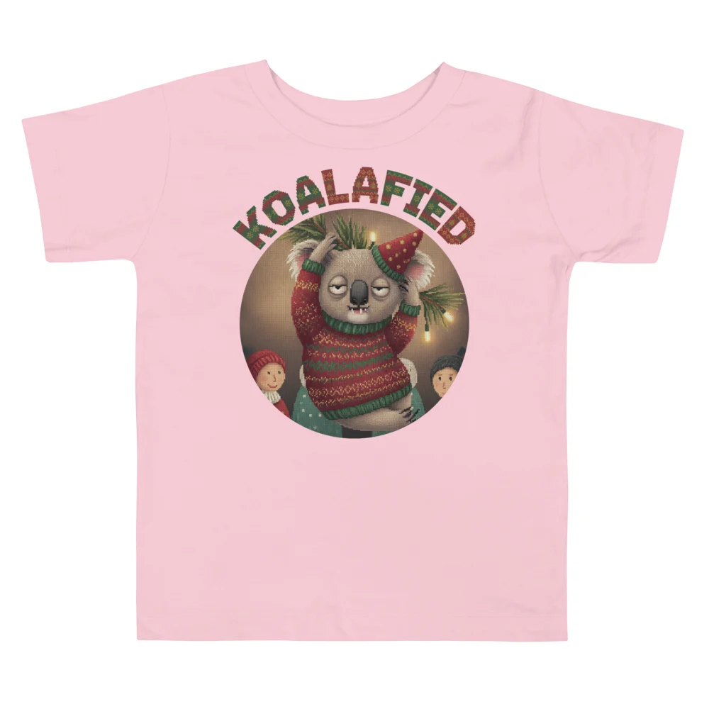 Koalafied Toddler Ugly Christmas Tee, Light Pink flat