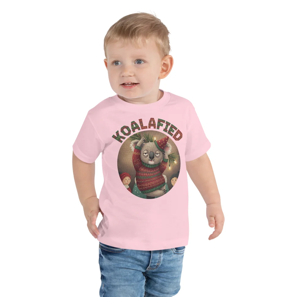 Koalafied Toddler Ugly Christmas Tee, Light Pink model