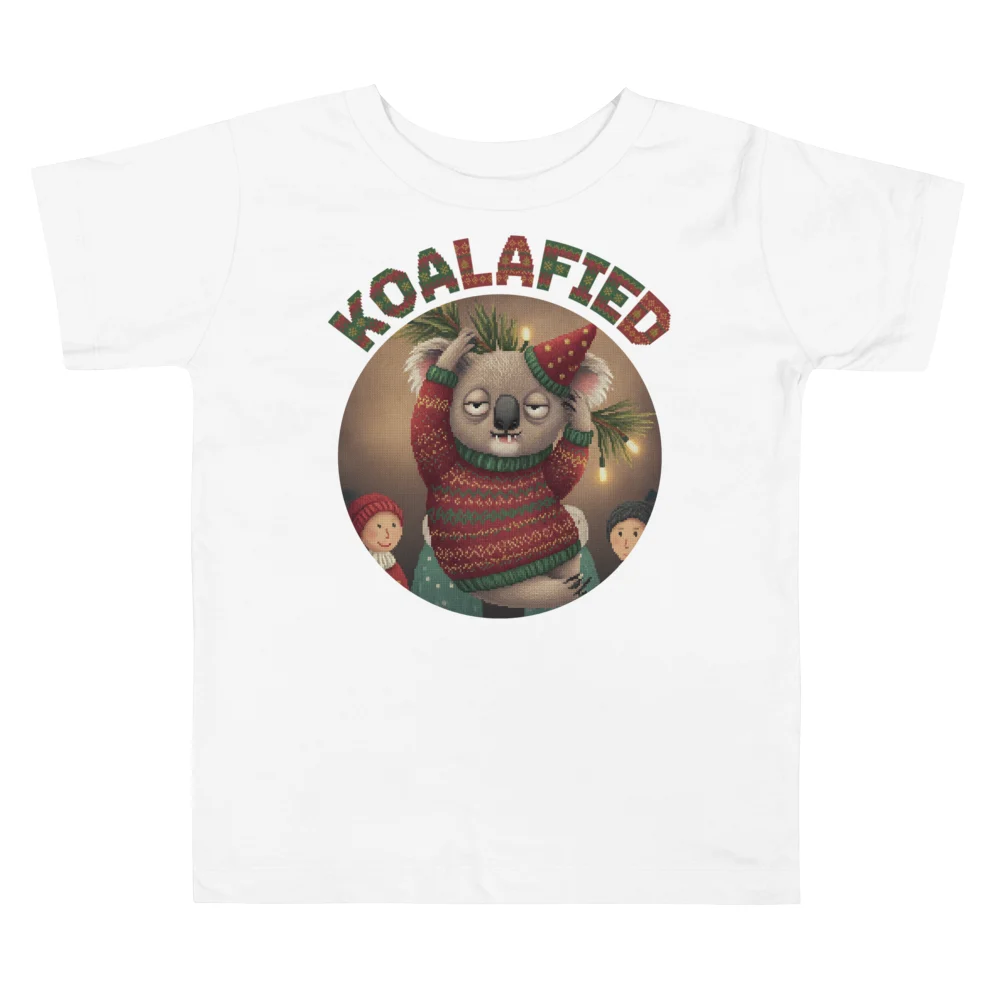 Koalafied Toddler Ugly Christmas Tee, Pure White flat