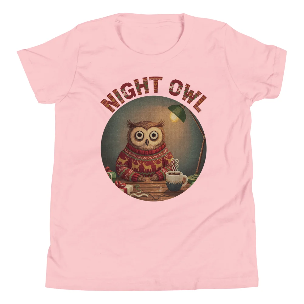 Night Owl Kids' Ugly Christmas Tee, Light Pink