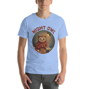 Night Owl Ugly Christmas Tee — Blue model