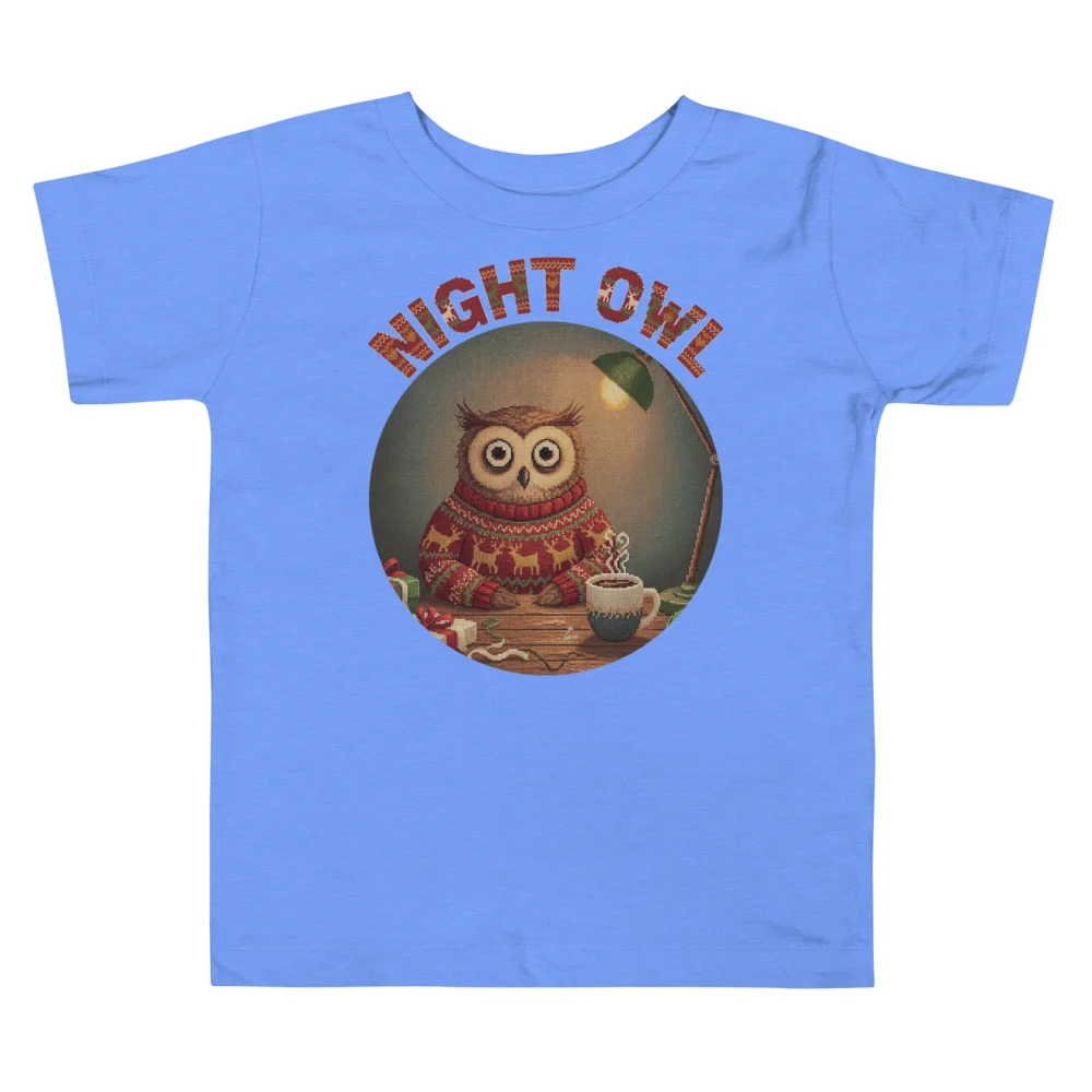 Night Owl Toddler Ugly Christmas Tee, Blue flat