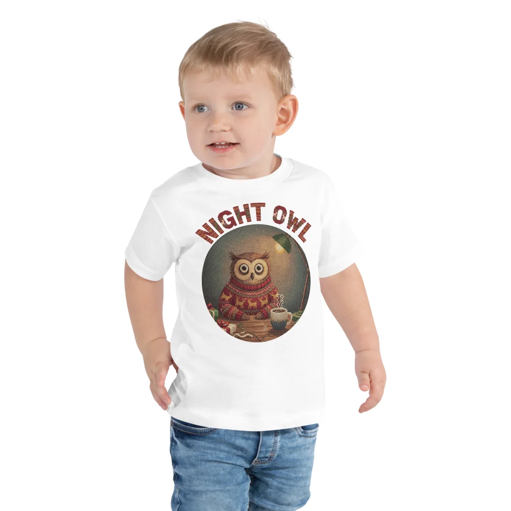 Night Owl Toddler Ugly Christmas Tee, Pure White model